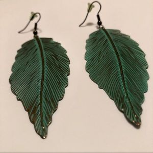 Teal & Bronze Metal Feather Earrings